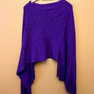 Women’s and Juniors Poncho Sweater One Size Purple with sparkly sequins